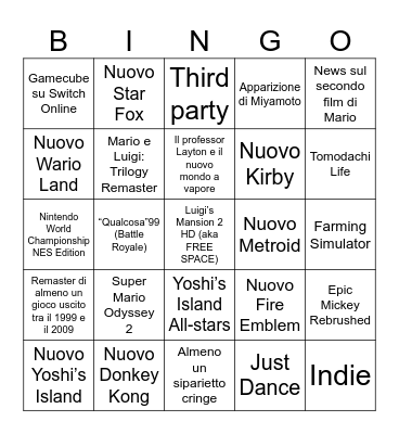 Nintendo Direct Bingo Card