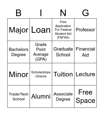 College Knowledge Vocab Bingo Card
