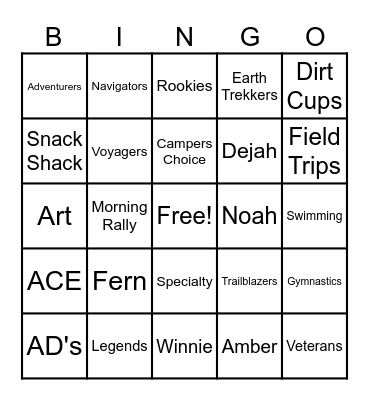 NSYMCA Bingo Card