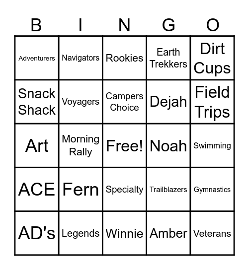 NSYMCA Bingo Card