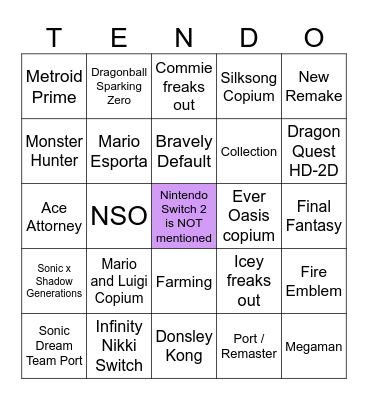 Summer Nintendo Direct 2024 Bingo Card