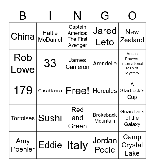 Movie Trivia Bingo Card