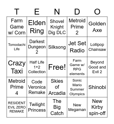 Nin Bingo Card