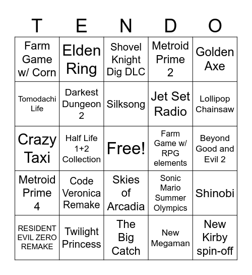 Nin Bingo Card