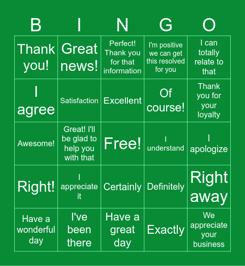 Positive Sentiments Bingo Card