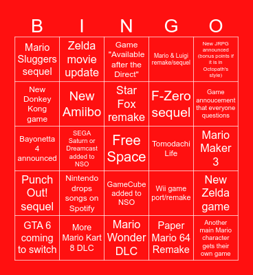 Nintendo Direct 18Jun2023 Bingo Card