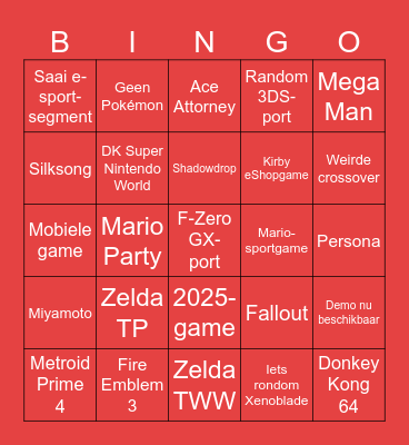 Nintendo Direct Bingo Card