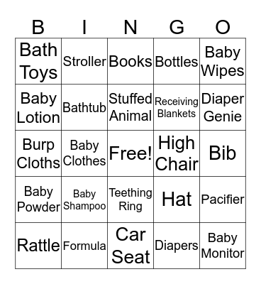 Baby Shower Bingo! Bingo Card