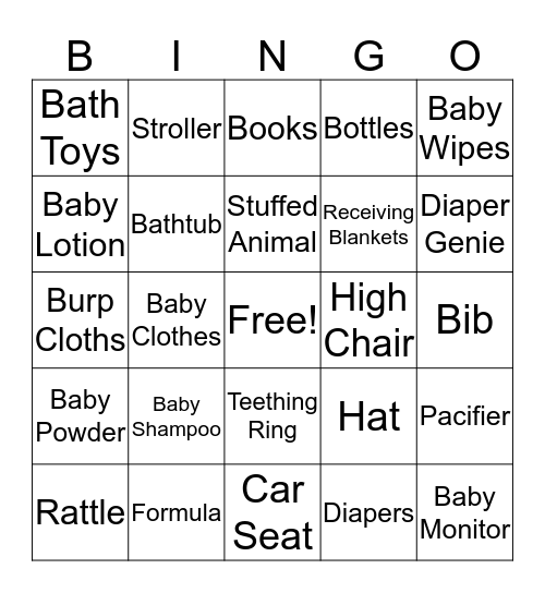 Baby Shower Bingo! Bingo Card