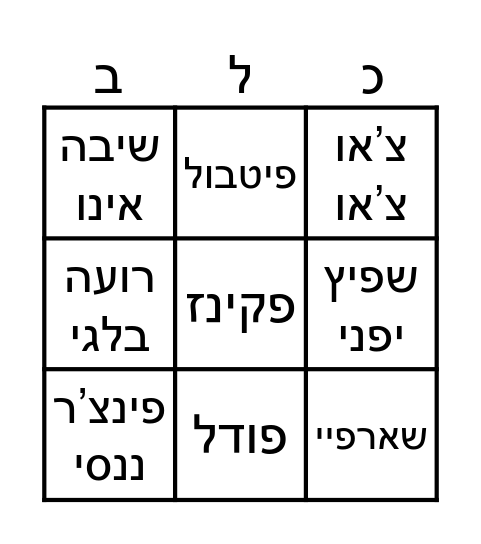 בינגו כלבים Bingo Card