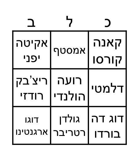 בינגו כלבים Bingo Card