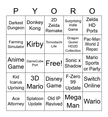 Nintendo Direct Bingo Card