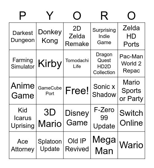 Nintendo Direct Bingo Card