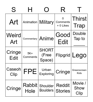 YT SHORTS BINGO: HARD EDITION Bingo Card