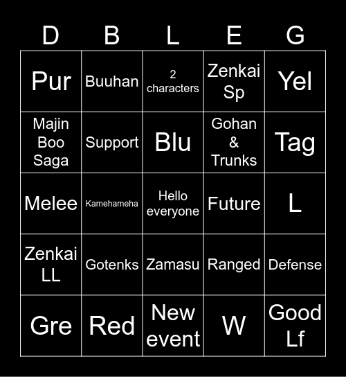 Dragon Ball Legends Bingo Card