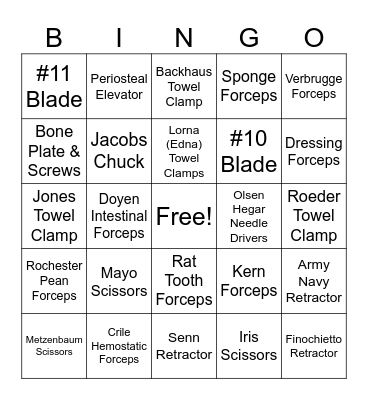 Surgical Instruments #2 Bingo Card