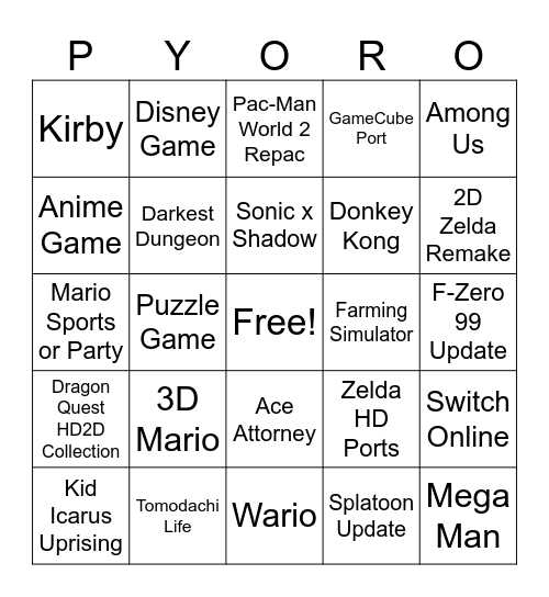 Nintendo Direct Bingo Card