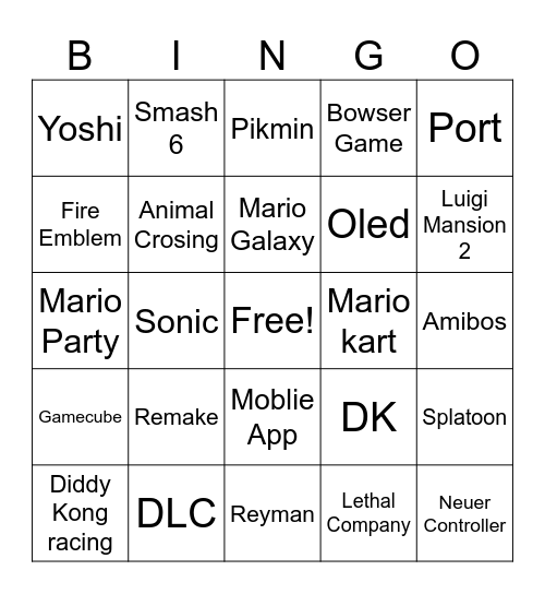 Nintendo Bingo card Bingo Card