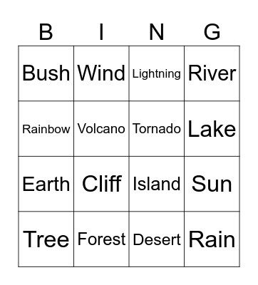 Nature Bingo Card