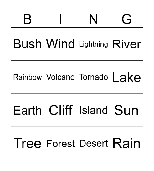 Nature Bingo Card