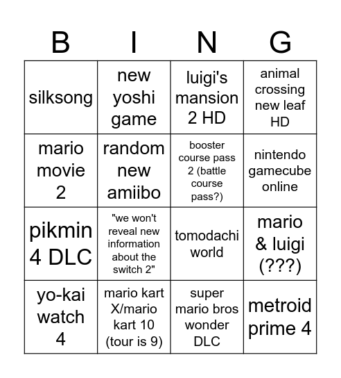 Untitled Bingo Card