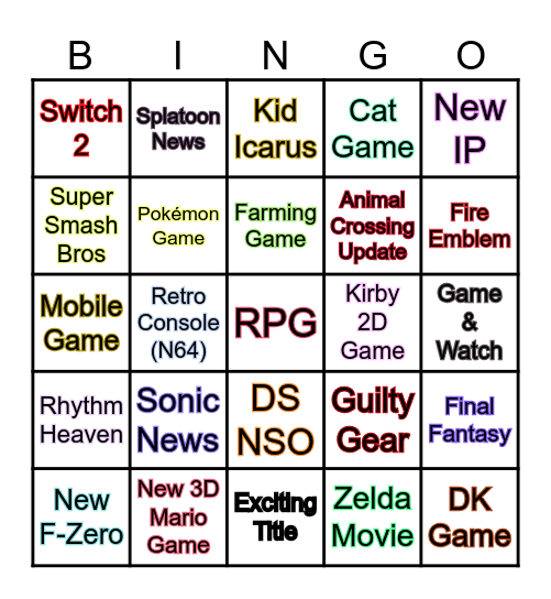 Nintendo Direct Bingo Card