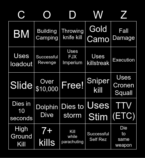 Warzone 2 Season 3 Bingo (Resurgence) Bingo Card