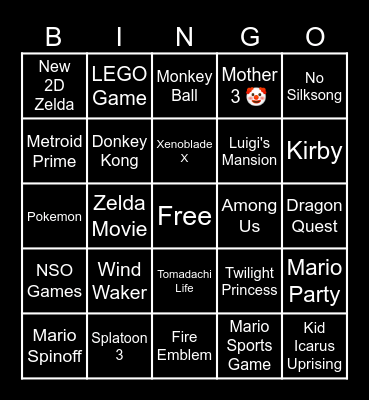 Nintendo Direct 6/18 Bingo Card