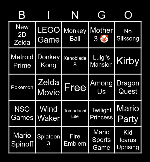 Nintendo Direct 6/18 Bingo Card