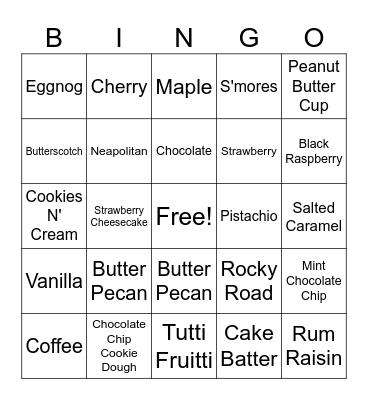 Ice Cream Flavors Bingo Card