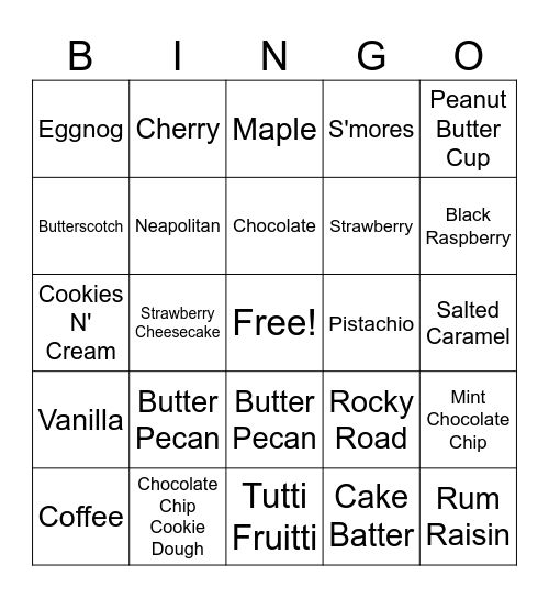 Ice Cream Flavors Bingo Card