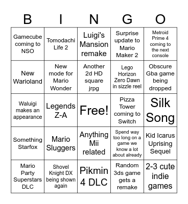 June Nintendo Direct Bingo Card