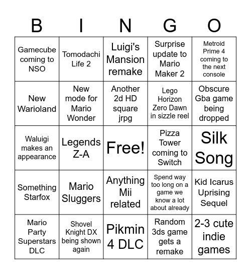 June Nintendo Direct Bingo Card