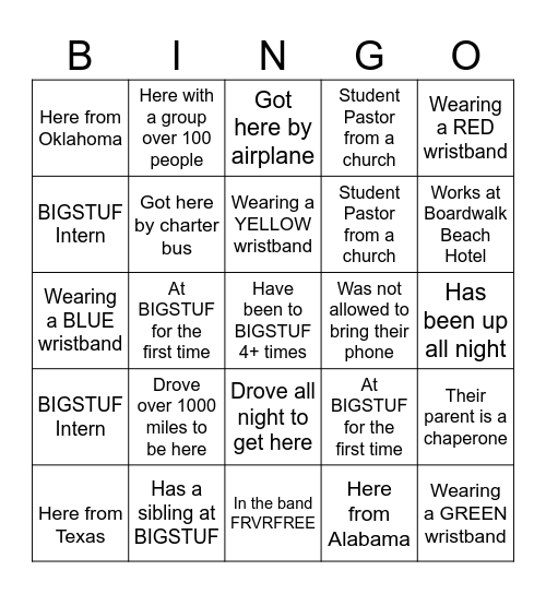 BIGSTUF BINGO Card