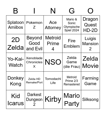 Nintendo Direct 17.06.24 Bingo Card