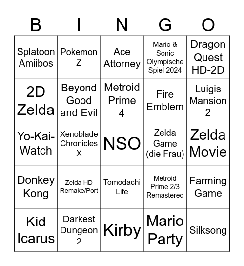 Nintendo Direct 17.06.24 Bingo Card