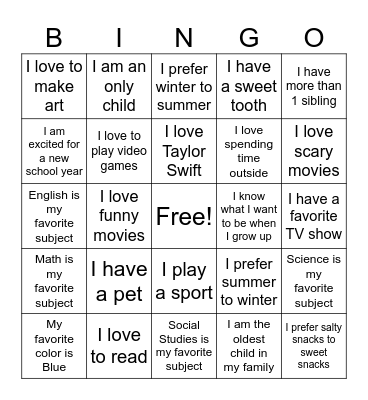 First Day of School Bingo! Bingo Card