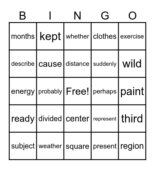 Sight Words Bingo Card
