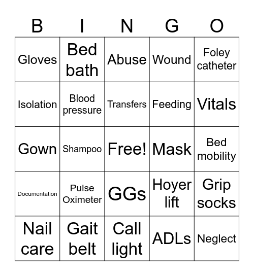 CNA Week Bingo Card