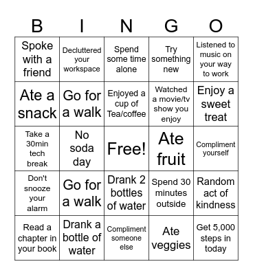 Wellness blackout bingo Card