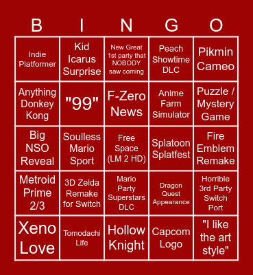 Nintendo Direct 18/06/2024 Bingo Card
