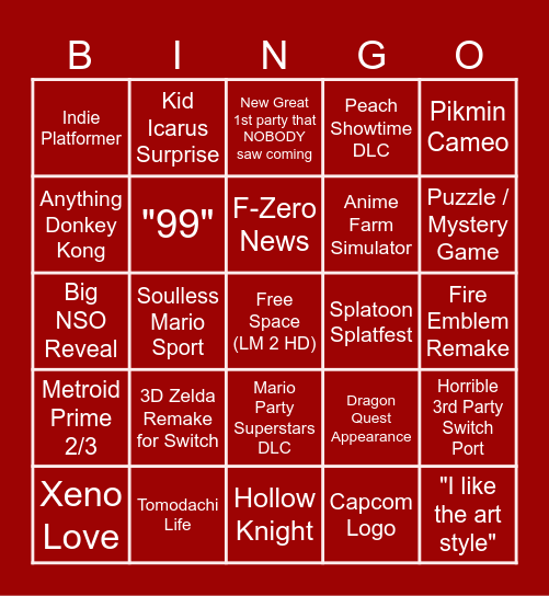 Nintendo Direct 18/06/2024 Bingo Card