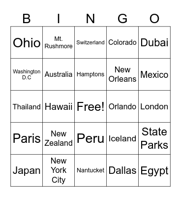 Summer Travel Bingo Card