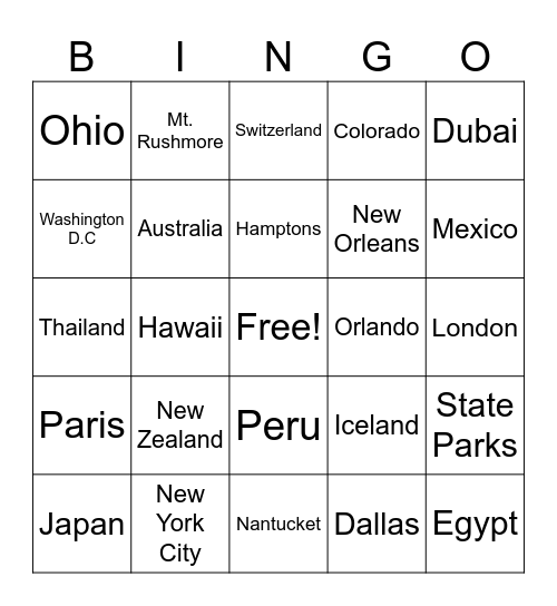 Summer Travel Bingo Card