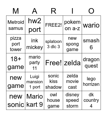 Nintendo bingo card pog Bingo Card