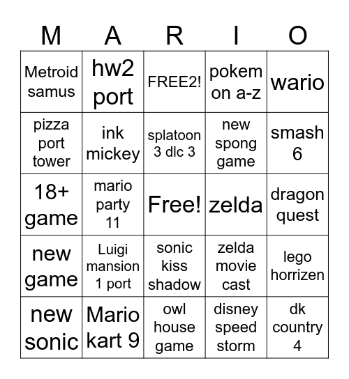 Nintendo bingo card pog Bingo Card