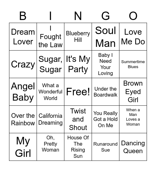 Oldies Bingo Card