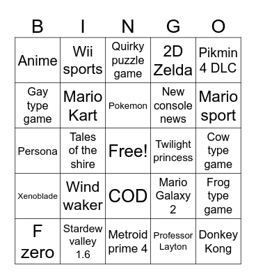 Nintendo Direct June 2024 Bingo Card