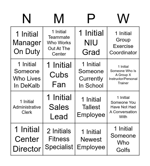 Power Wellness Bingo Card