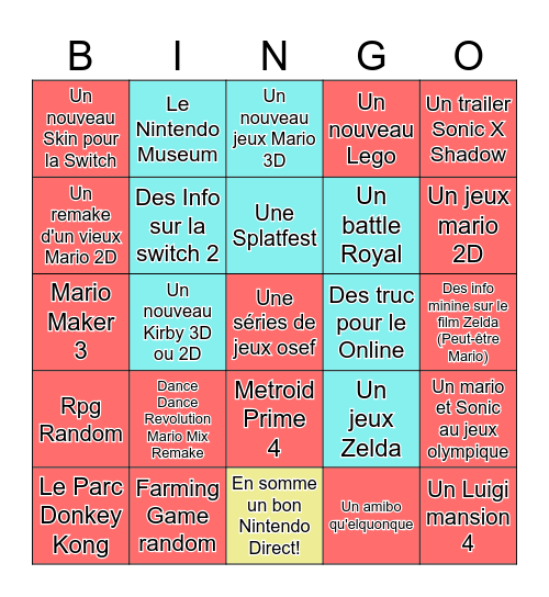 Bingo Nintendo Direct Bingo Card